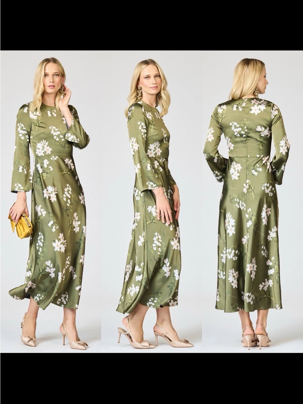 Sachin & Babi Tyra Green Floral Tea Length Empire Waist Dress Size 14